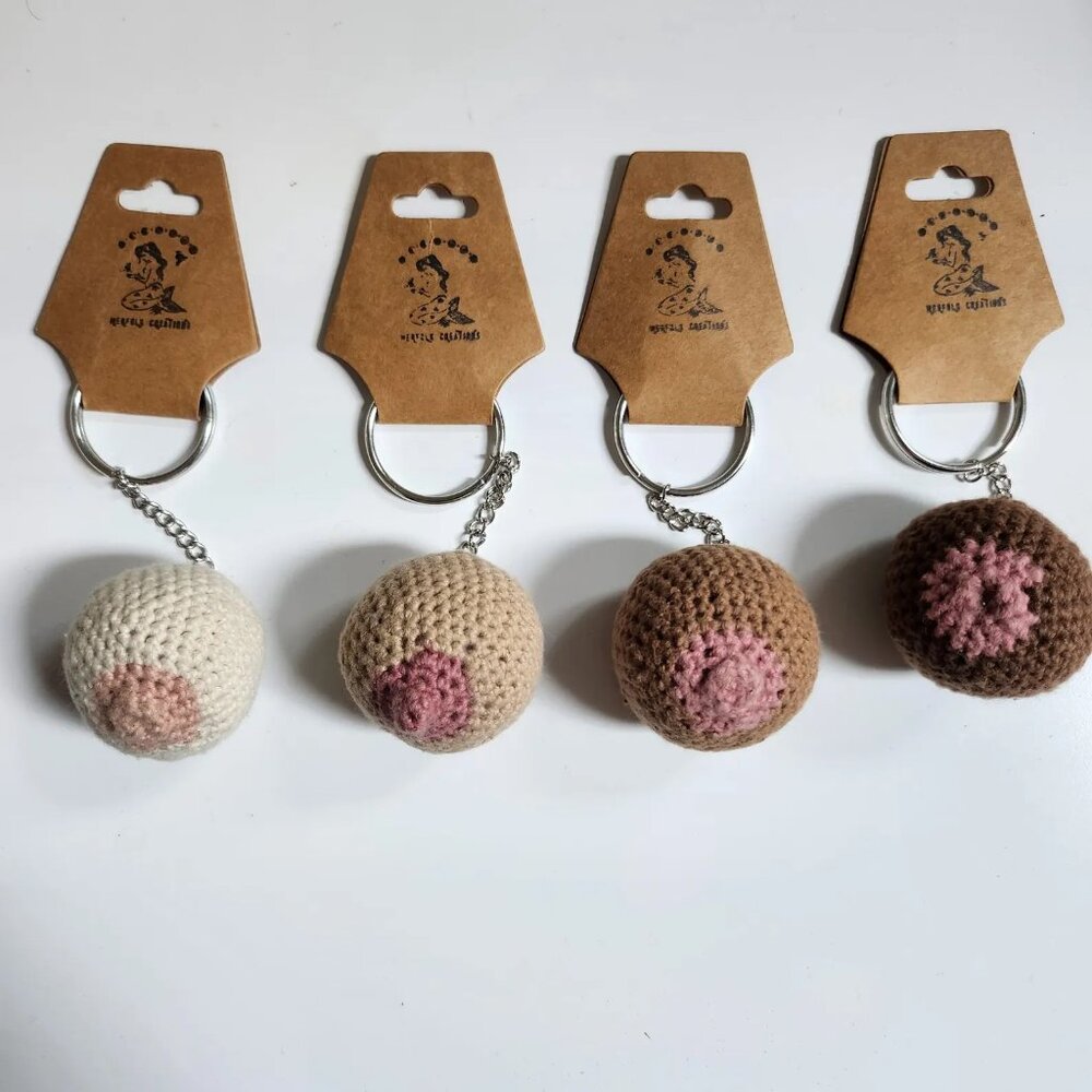 Handmade Crochet Boob Keychain - Picture 2 of 5